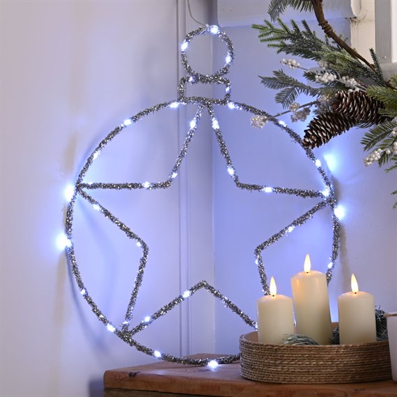 Festive 49cm Twinkling Silver Star Ball Light Up Christmas Decoration - White LED (P057715)