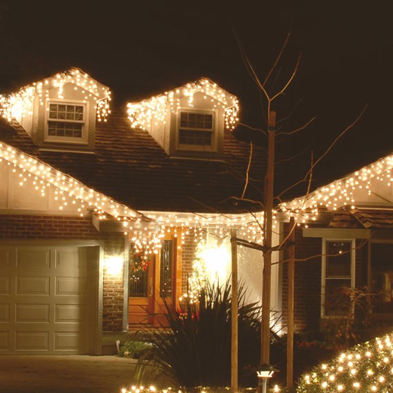 Festive 960 Snowing Icicle LED Christmas String Lights - Warm White (4 Way) (P057615)