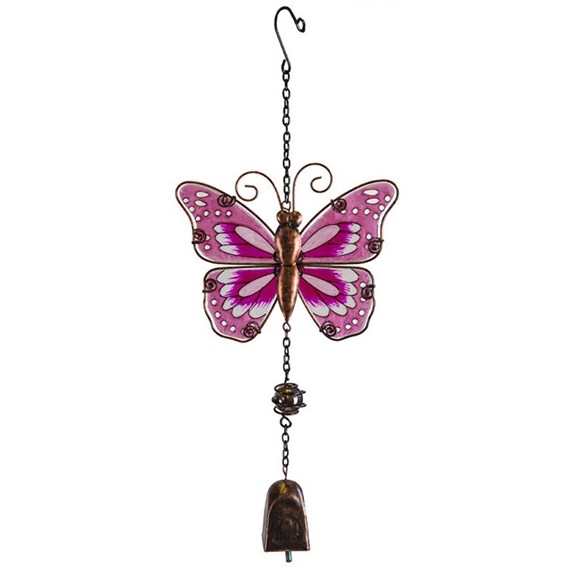 Fountasia Colourful Butterfly Hanging Bell Glass & Metal Garden Ornament 