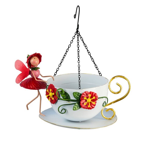 Fountasia Ornament - Fairy Hanging Teacup Wild Bird Feeder - Poppy (390136)