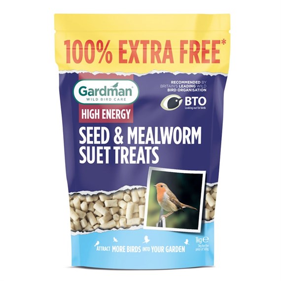 Gardman Seed & Mealworm Suet Treats 500G + 100% Extra Free Wild Bird Food (A04199)
