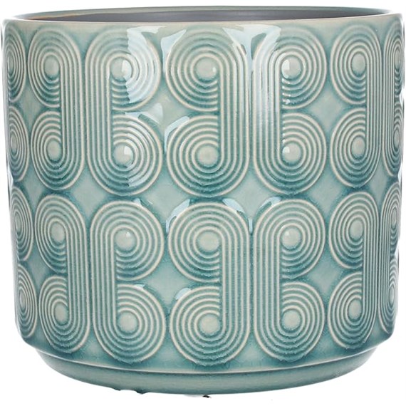Gisela Graham Blue Palmier Stoneware Pot  - Large (34383)