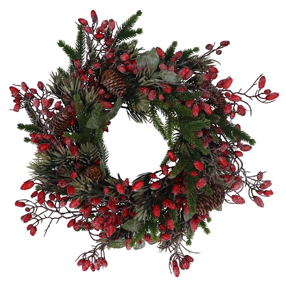 Gisela Graham Christmas 50cm Rosehip & Pine Cone Artificial Christmas Wreath (40097)
