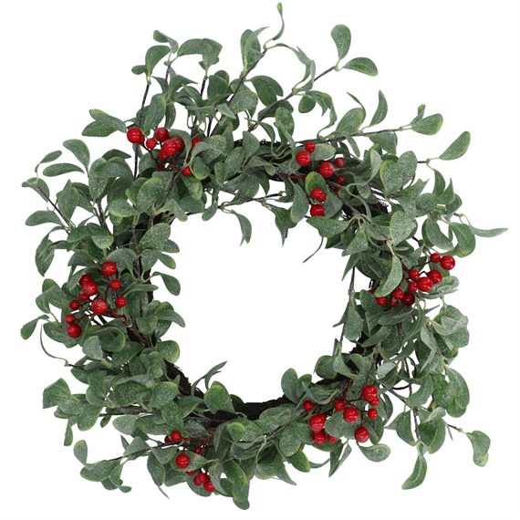 Gisela Graham Christmas 58cm Red Berry Frosted Mini Eucalyptus Artificial Christmas Wreath (40146)