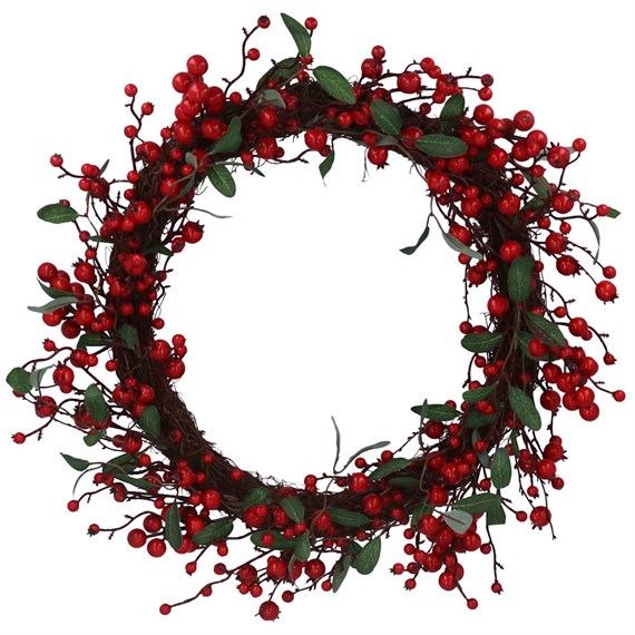 Gisela Graham Christmas 59cm Red Berries Artificial Christmas Wreath (40119)