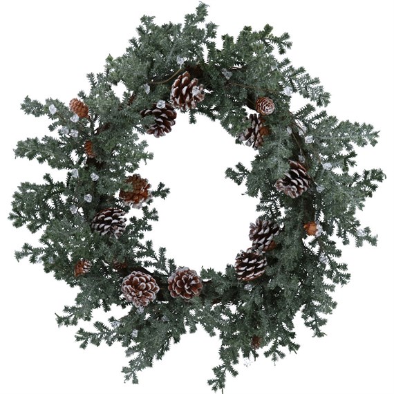 Gisela Graham Christmas 65cm Frosted Pine Cone Fir Wreath Artificial Christmas Wreath (40117)