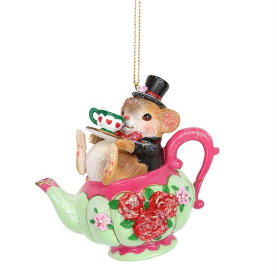Gisela Graham Christmas Alice In Wonderland Dormouse in Teacup Hanging Christmas Tree Decoration (12509)