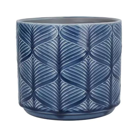 Gisela Graham Navy Wavy Stoneware Pot - Medium (20030)