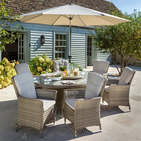 Hartman Heritage Beech 6 Seat Elliptical Outdoor Garden Furniture Dining Set with Lazy Susan