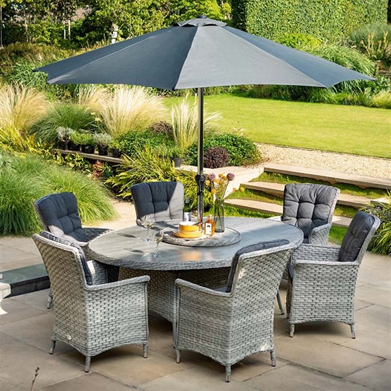 Hartman Heritage Tuscan 6 Seat Elliptical Outdoor Garden Furniture Dining Set with Lazy Susan