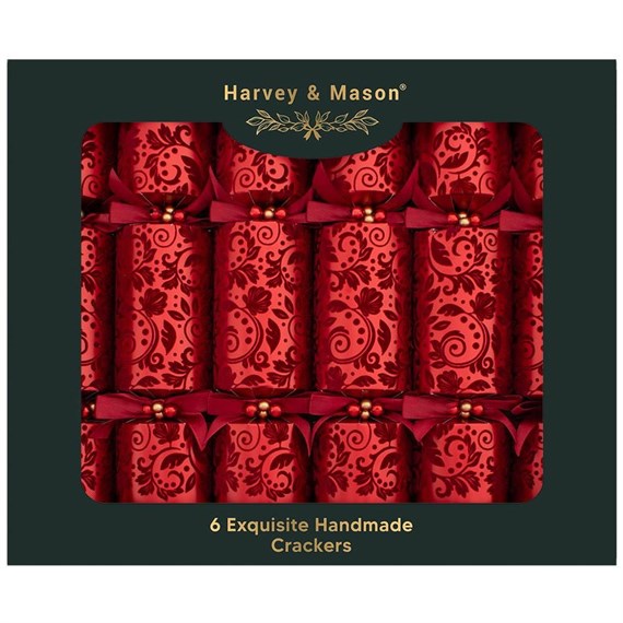 Harvey & Mason Exquisite Red Flock Christmas Cracker - Pack of 6 (XM7002)