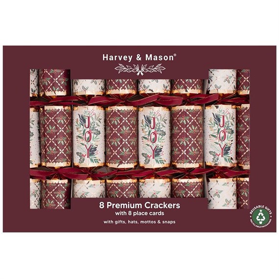 Harvey & Mason Premium Burgundy Joy Christmas Cracker - Pack of 8 (XM7019)