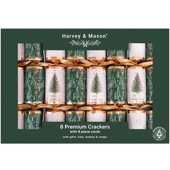 Harvey & Mason Premium Green Tree Christmas Cracker - Pack of 8 (XM7016)