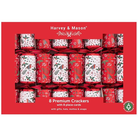 Harvey & Mason Premium Red Robin Christmas Cracker - Pack of 8 (XM7015)