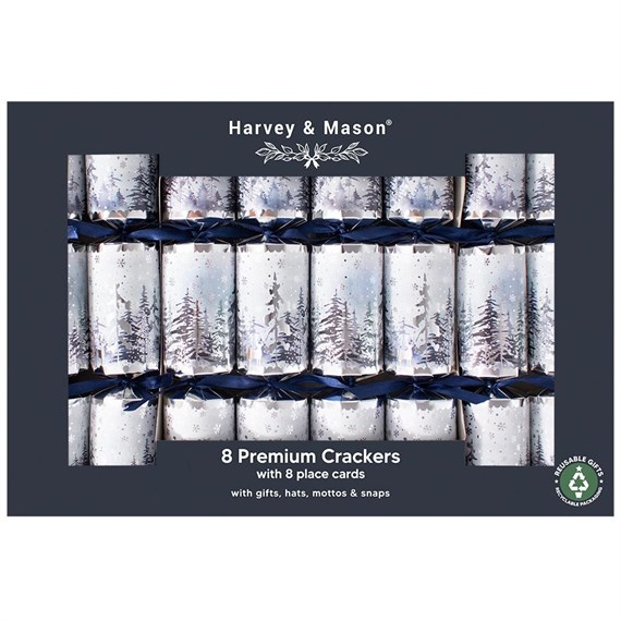 Harvey & Mason Premium Tree Scene Silver Christmas Cracker - Pack of 8 (XM7020)