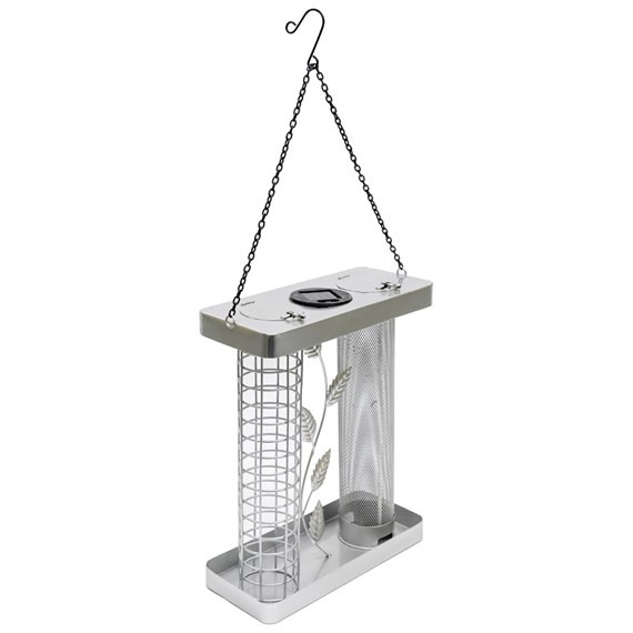 Henry Bell Solar Twin Silver Light Up LED Wild Bird Feeder (H040114)