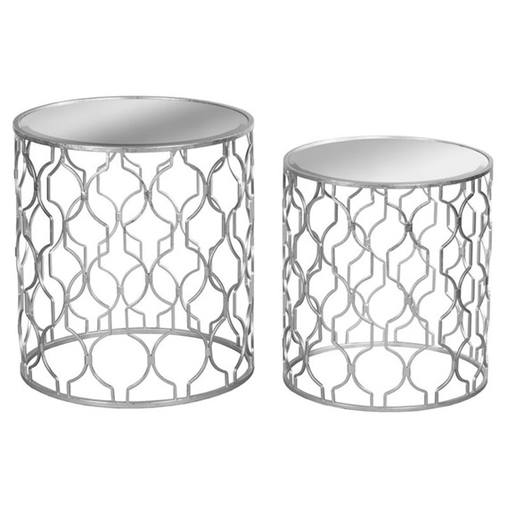 Hill Interiors Set Of Two Arabesque Silver Foil Mirrored Side Tables (18900) - Direct Dispatch