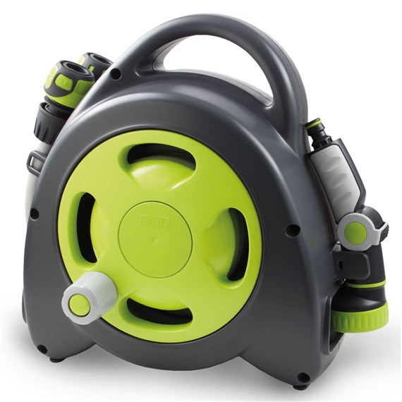 Hozelock Aquabag Maxi Lime Hose Reel With Fittings And Watering Lance (100-010-455)