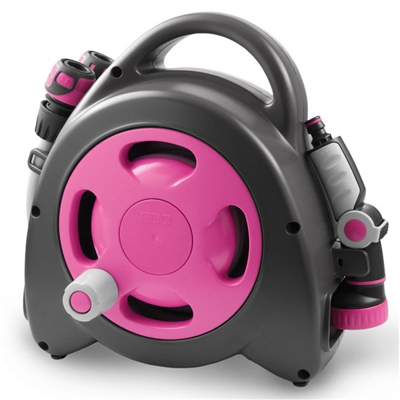 Hozelock Aquabag Maxi Pink Hose Reel With Fittings And Watering Lance (100-010-454)