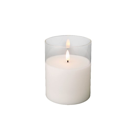 Kaemingk 12.5cm Battery LED Wick Christmas Candle White Glass Cylinder (485354)