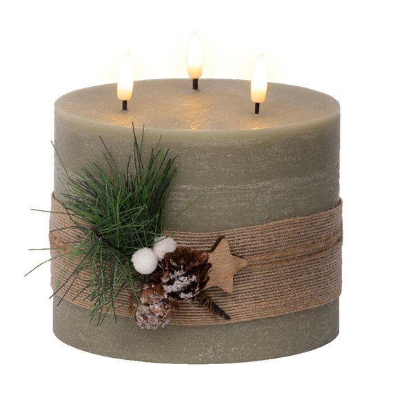 Kaemingk 15cm Wide Beige LED Candle Light Up Christmas Decoration with Foliage (489311)