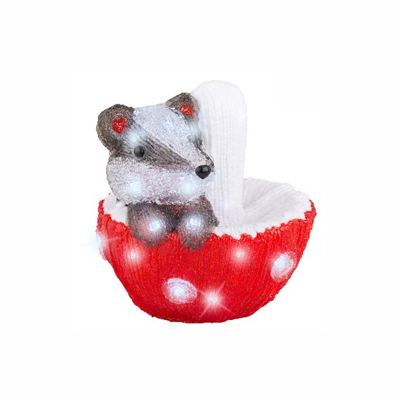 Kaemingk 20cm Light Up Acrylic Christmas Mushroom Decoration - Badger (491337)