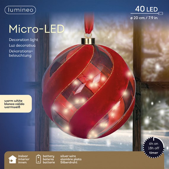 Kaemingk 20cm Micro LED Light Up Hanging Red Christmas Globe (9489444)
