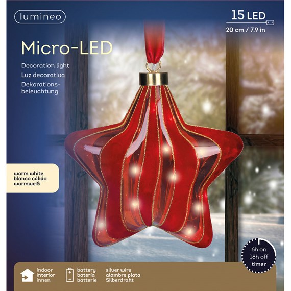 Kaemingk 20cm Micro LED Light Up Hanging Red Christmas Star (9489445)