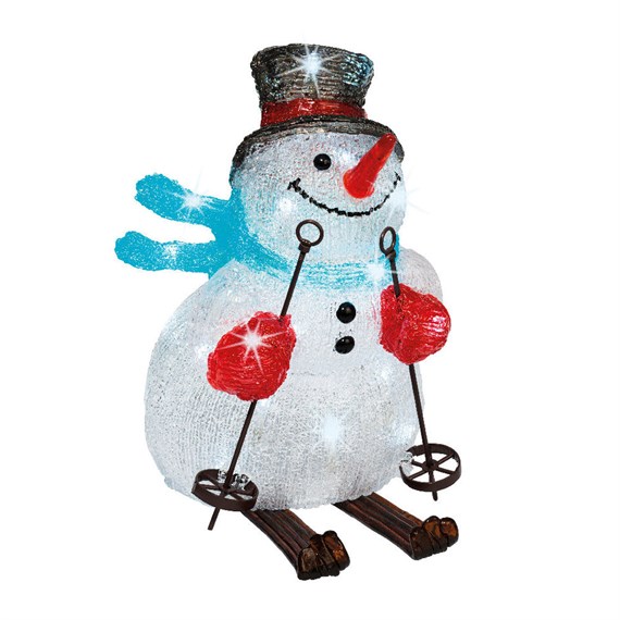 Kaemingk 32cm Light Up Acrylic Christmas Snowman Decoration - Skiing (491153)