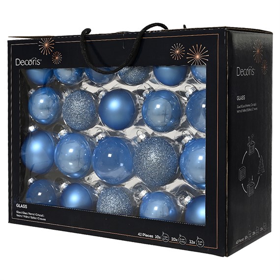 Kaemingk 42 Glass Christmas Tree Hanging Baubles - Sky Blue (9149299)