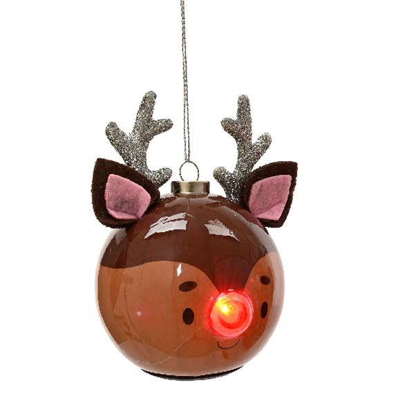Kaemingk 8cm LED Nose Light Up Christmas Bauble Decoration - Reindeer (708385)