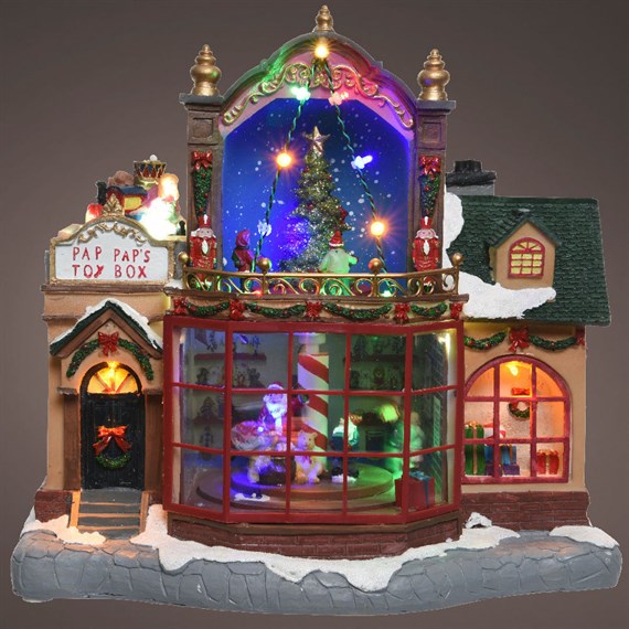 Kaemingk Animated Light Up Festive Toy Shop Christmas Village Scene 28.5cm (499771)
