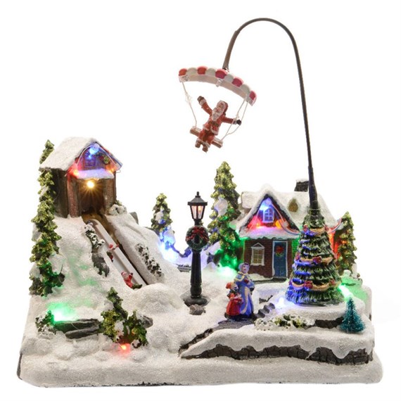 Kaemingk Animated Light Up Paragliding Santa Christmas Village Scene 56cm (497914)