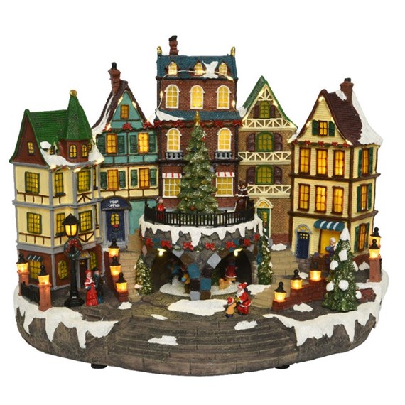 Kaemingk Animated Light Up Town Centre Christmas Village Scene 40cm (500910)