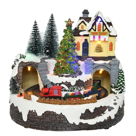 Kaemingk Animated Light Up Tree Shop Christmas Village Scene 19cm (484378)