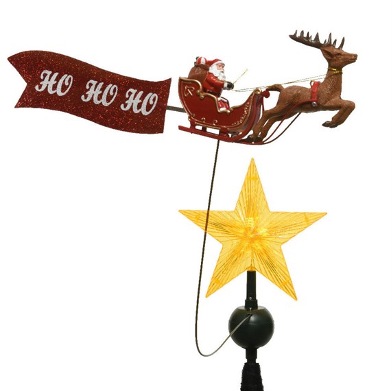 Kaemingk Light Up LED Christmas Tree Topper With Star And Santas Sleigh (499189)
