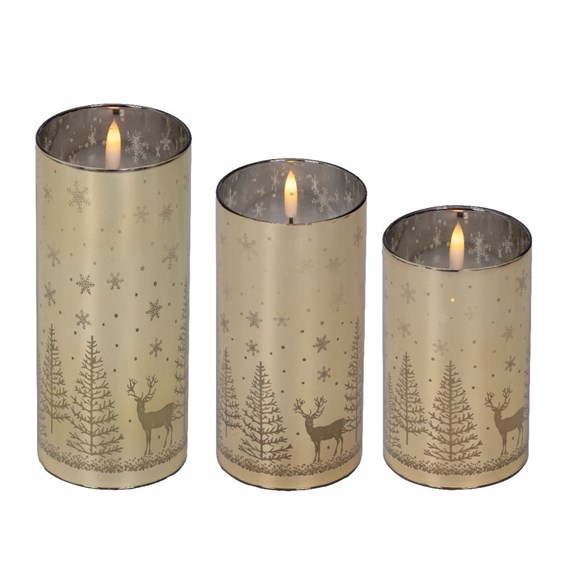 Kaemingk Set of 3 LED Candle Light Up Christmas Decoration - Gold Reindeers (489793)