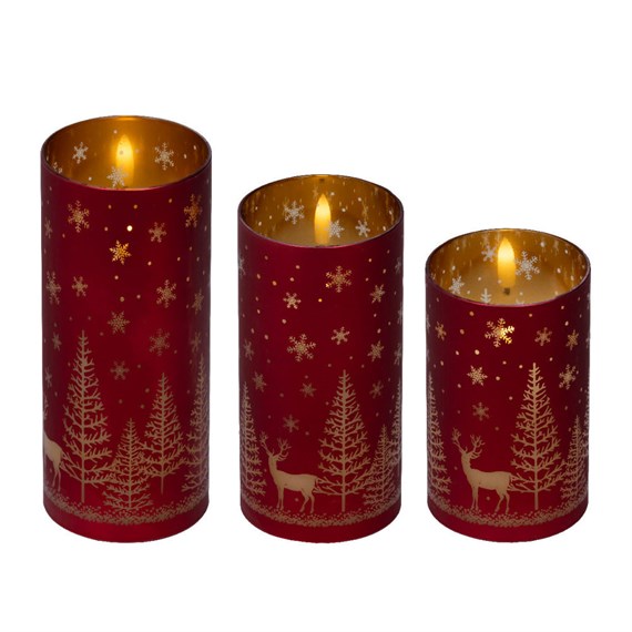Kaemingk Set of 3 LED Candle Light Up Christmas Decoration - Red Reindeers (489795)