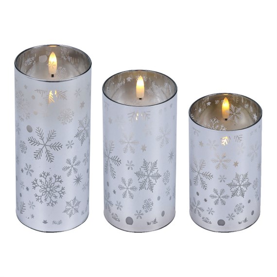 Kaemingk Set of 3 LED Candle Light Up Christmas Decoration - Snowflakes (489792)