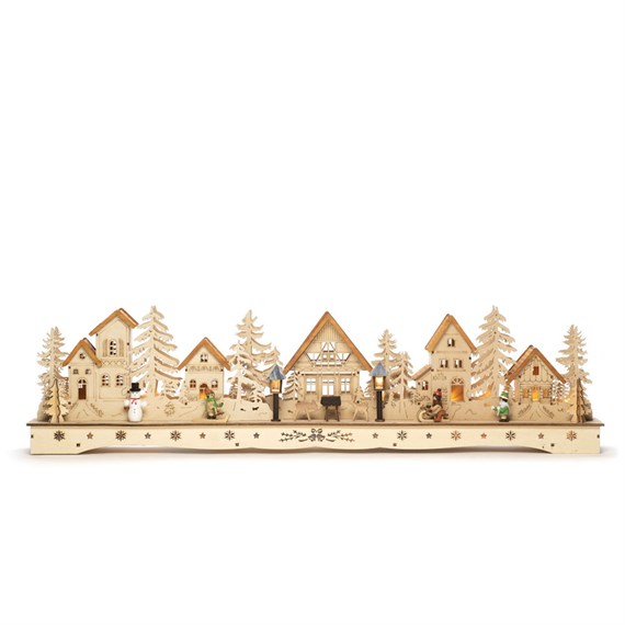 Konstsmide Light Up Wooden Christmas Candle Village Silhouette With 18 Warm White LEDs (3250-100EE)