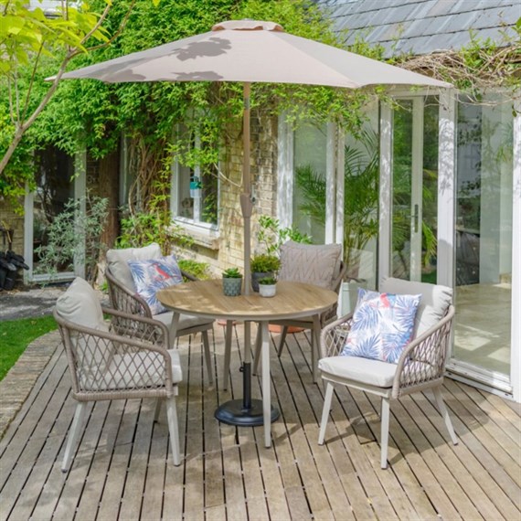 Leisuregrow Sarasota 4 Seat Round Outdoor Garden Furniture Dining Set with 2.5m Parasol