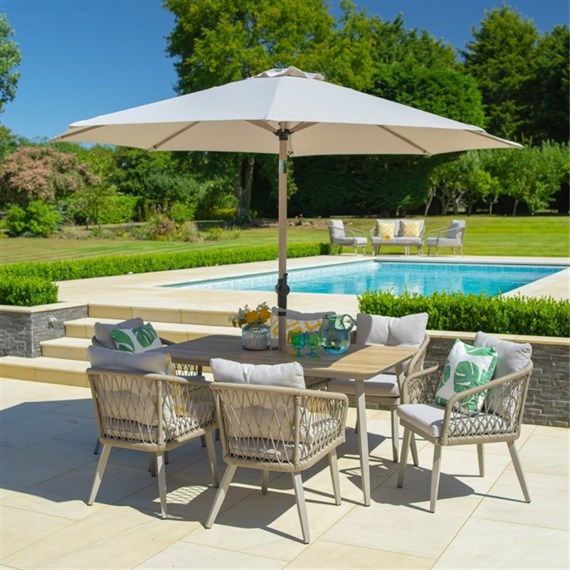 Leisuregrow Sarasota 6 Seat Rectangular Outdoor Garden Furniture Dining Set with 3m Parasol