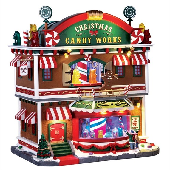 Lemax Christmas Village - Christmas Candy Works Mains Powered Sights & Sound Building (65164)