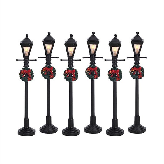Lemax Gas Lantern Street Lamp Set of 6 Battery Operated Christmas Accessories (64499)