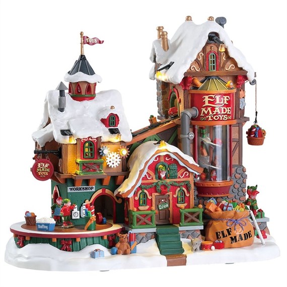 Lemax Christmas Village - Elf Made Toy Factory Mains Powered Sights & Sound Building (75190)