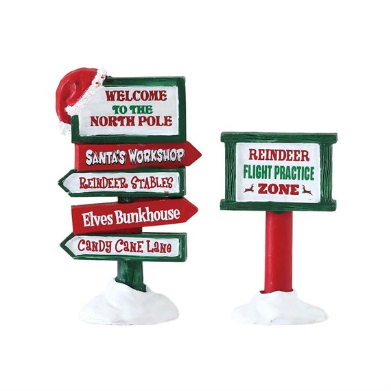 Lemax North Pole Signs Set Of 2 Christmas Figurines (74325)