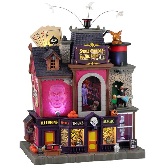 Lemax Spooky Town Smoke & Mirrors Magic Shop LED Halloween Building With Adaptor (45218-UK)