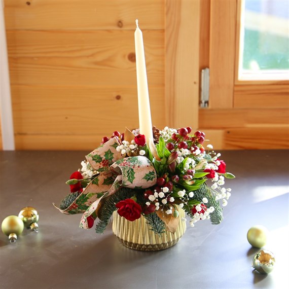 Let it Snow Christmas Candle Floral Arrangement
