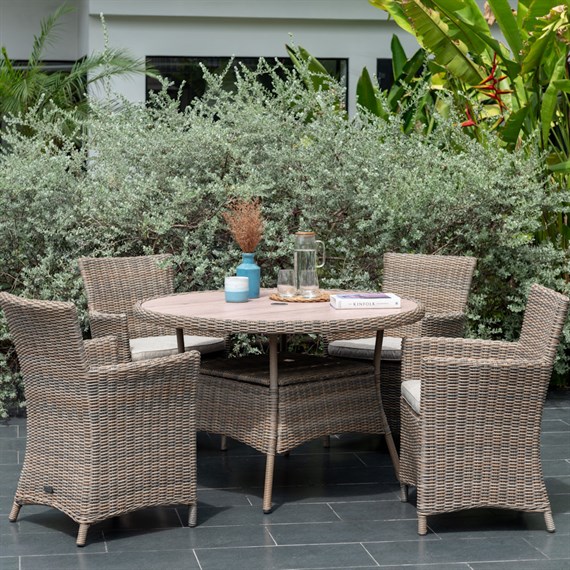 Lifestyle Garden Bermuda Beige 4 Seat Round Outdoor Garden Furniture Dining Set