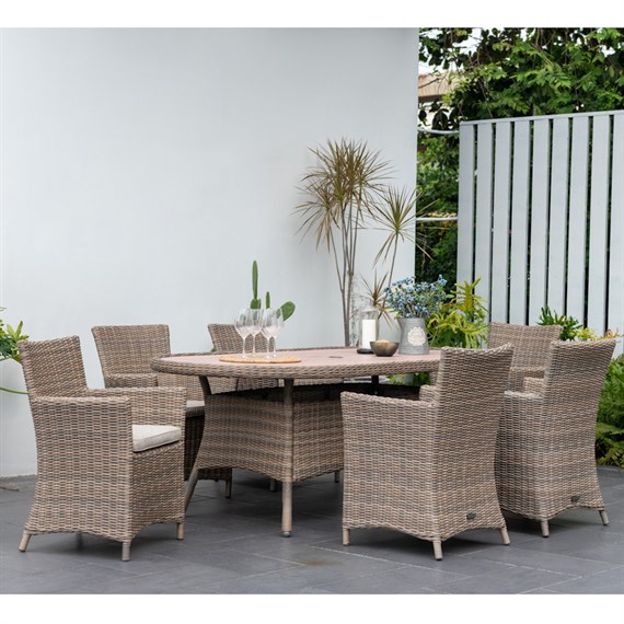 Lifestyle Garden Bermuda Beige 6 Seat Oval Outdoor Garden Furniture Dining Set